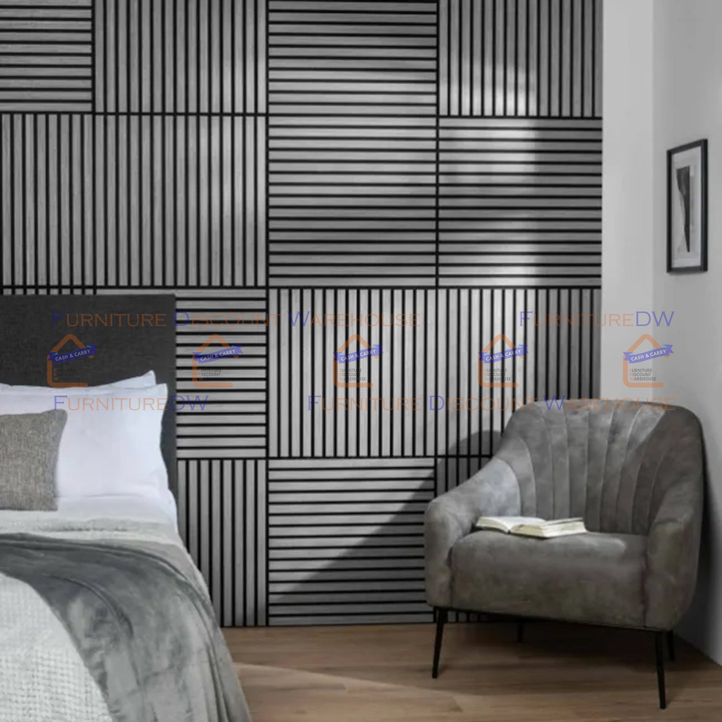 Square Wood Acoustic MDF Slatted Wall Panels - 4 Colours | Natural Oak / Walnut / Ash Grey / Charcoal Black