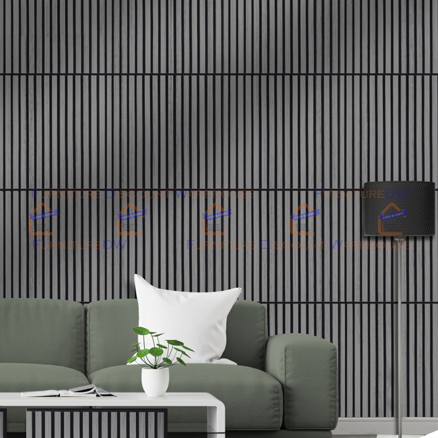 Square Wood Acoustic MDF Slatted Wall Panels - 4 Colours | Natural Oak / Walnut / Ash Grey / Charcoal Black