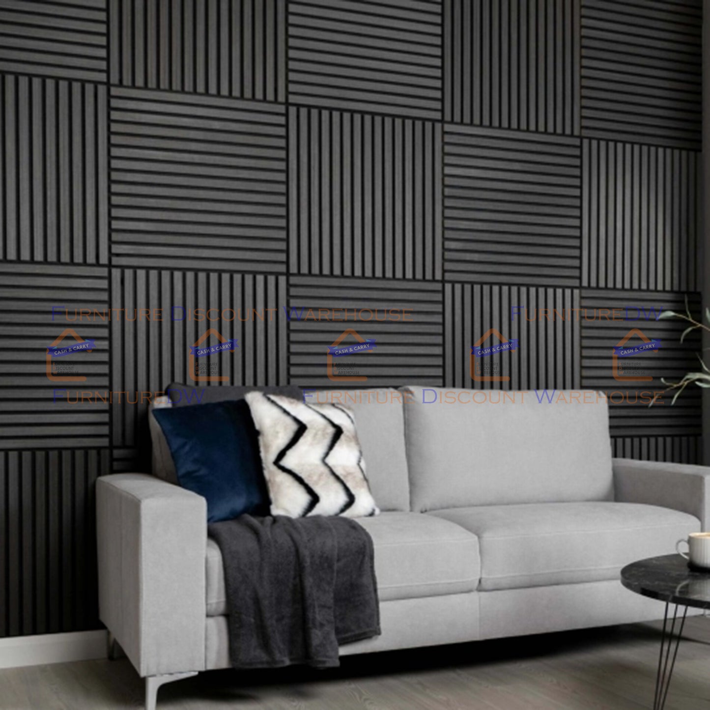 Square Wood Acoustic MDF Slatted Wall Panels - 4 Colours | Natural Oak / Walnut / Ash Grey / Charcoal Black