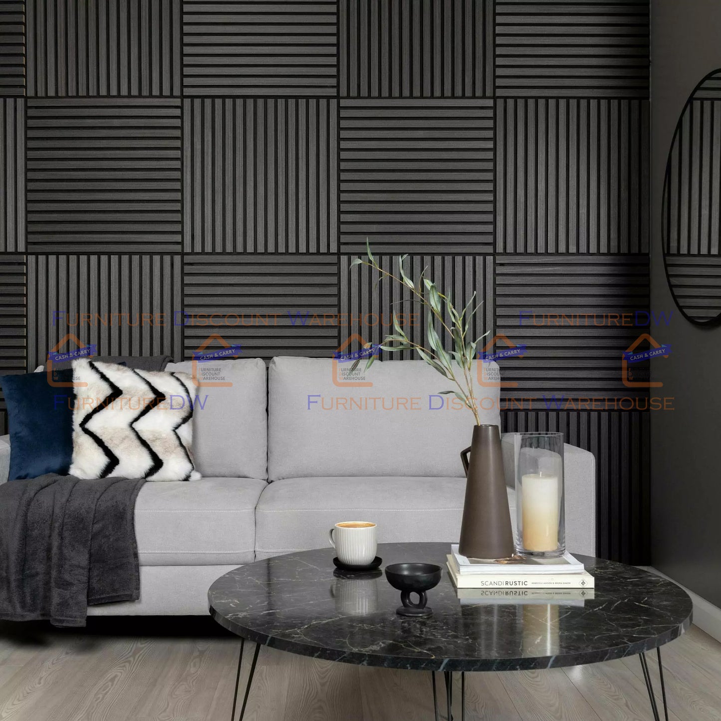 Square Wood Acoustic MDF Slatted Wall Panels - 4 Colours | Natural Oak / Walnut / Ash Grey / Charcoal Black