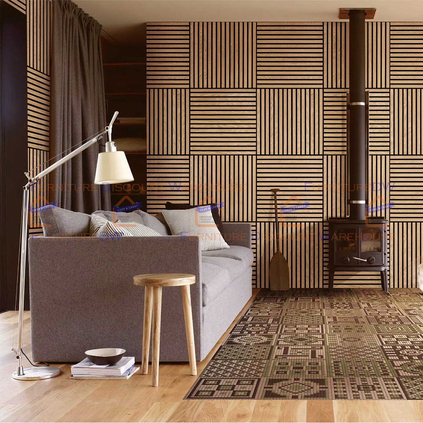 Square Wood Acoustic MDF Slatted Wall Panels - 4 Colours | Natural Oak / Walnut / Ash Grey / Charcoal Black