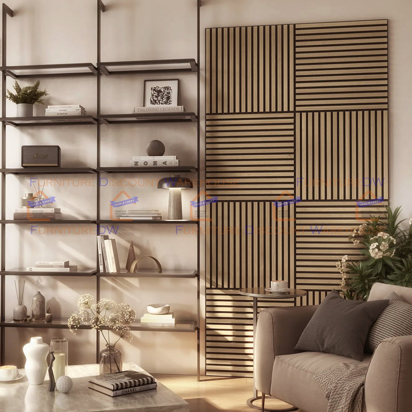 Square Wood Acoustic MDF Slatted Wall Panels - 4 Colours | Natural Oak / Walnut / Ash Grey / Charcoal Black
