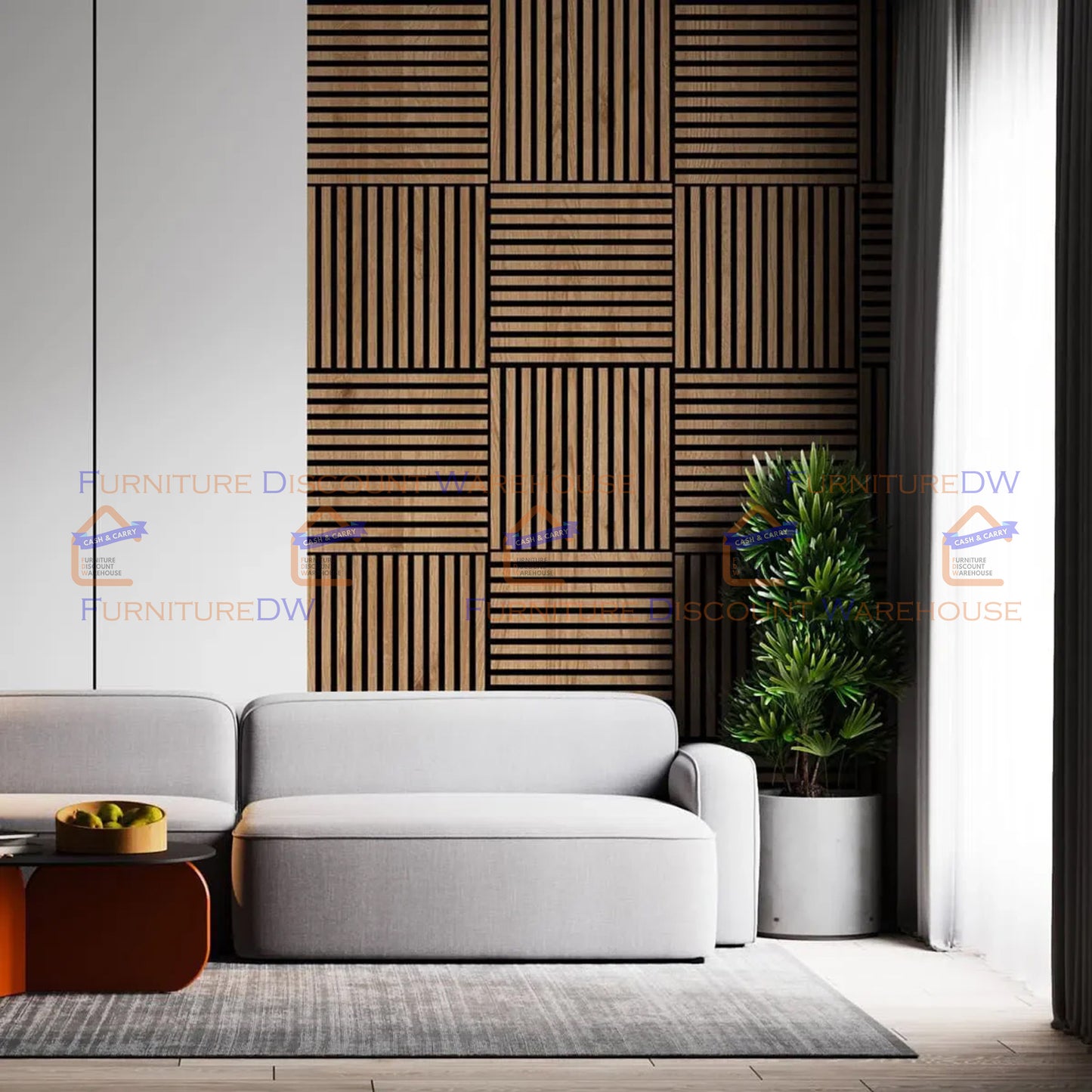 Square Wood Acoustic MDF Slatted Wall Panels - 4 Colours | Natural Oak / Walnut / Ash Grey / Charcoal Black