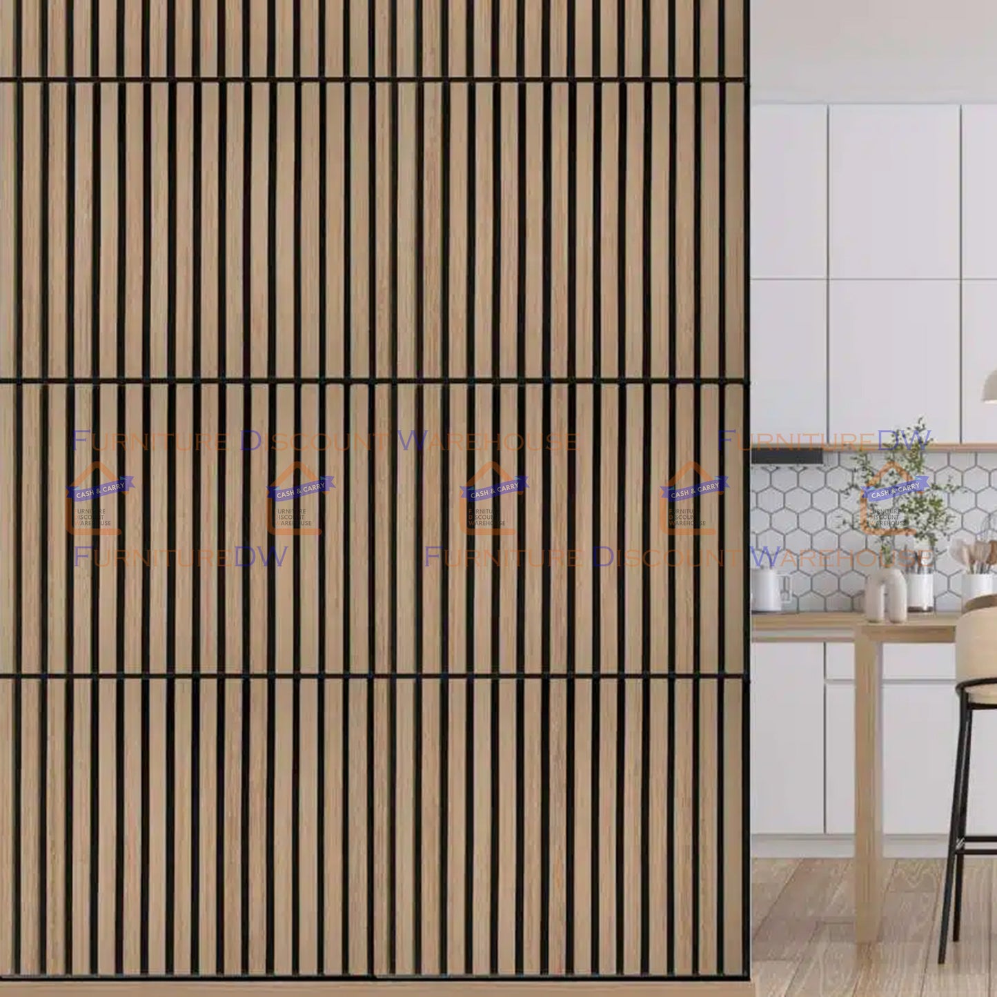 Square Wood Acoustic MDF Slatted Wall Panels - 4 Colours | Natural Oak / Walnut / Ash Grey / Charcoal Black