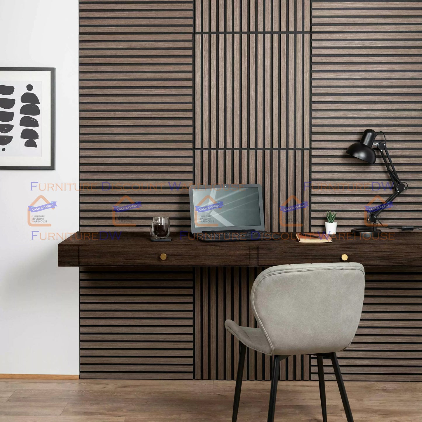 Square Wood Acoustic MDF Slatted Wall Panels - 4 Colours | Natural Oak / Walnut / Ash Grey / Charcoal Black