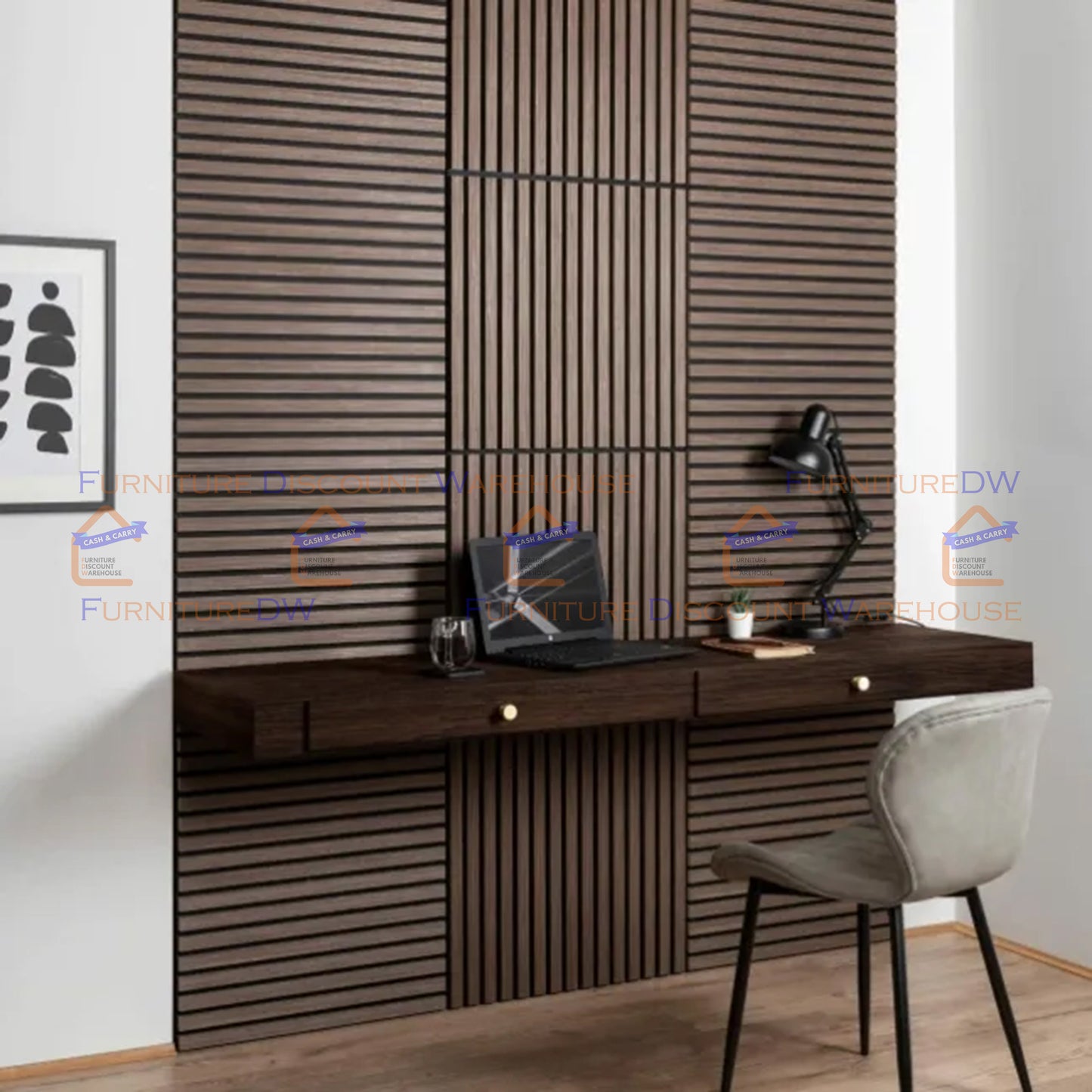 Square Wood Acoustic MDF Slatted Wall Panels - 4 Colours | Natural Oak / Walnut / Ash Grey / Charcoal Black