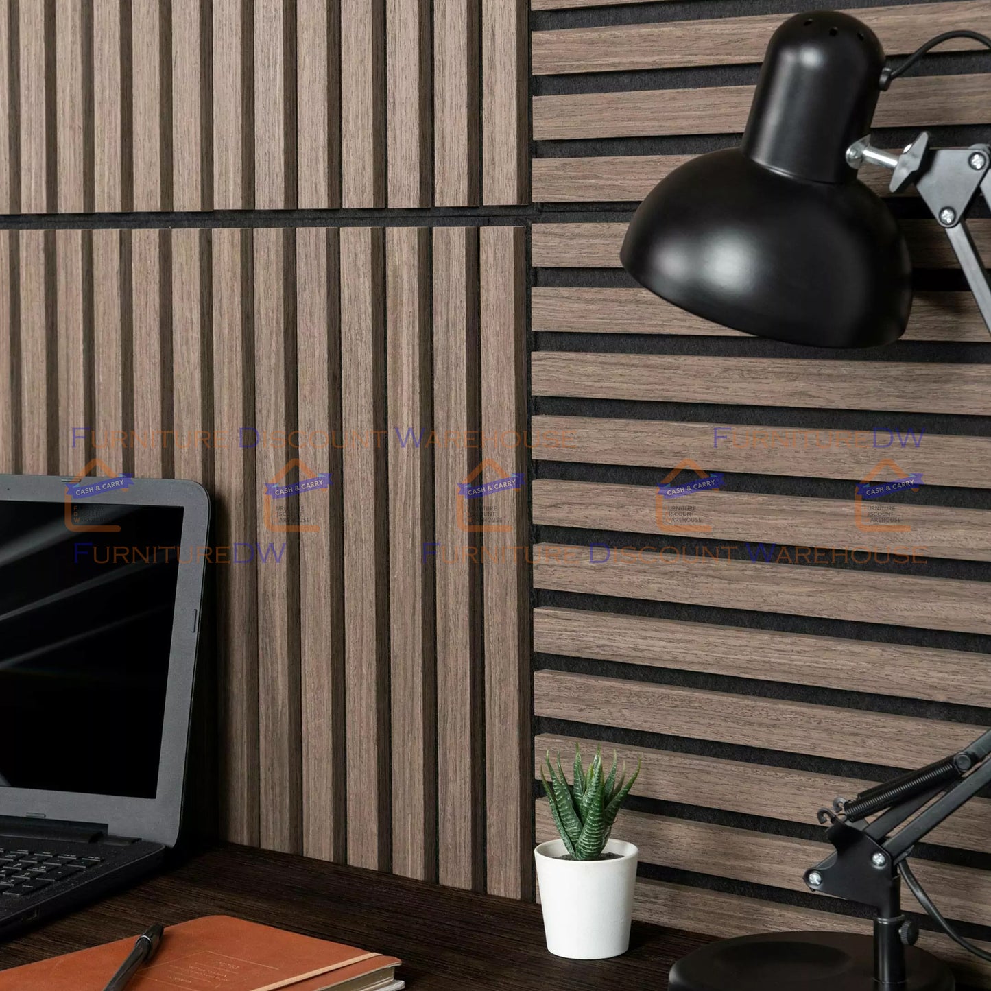 Square Wood Acoustic MDF Slatted Wall Panels - 4 Colours | Natural Oak / Walnut / Ash Grey / Charcoal Black