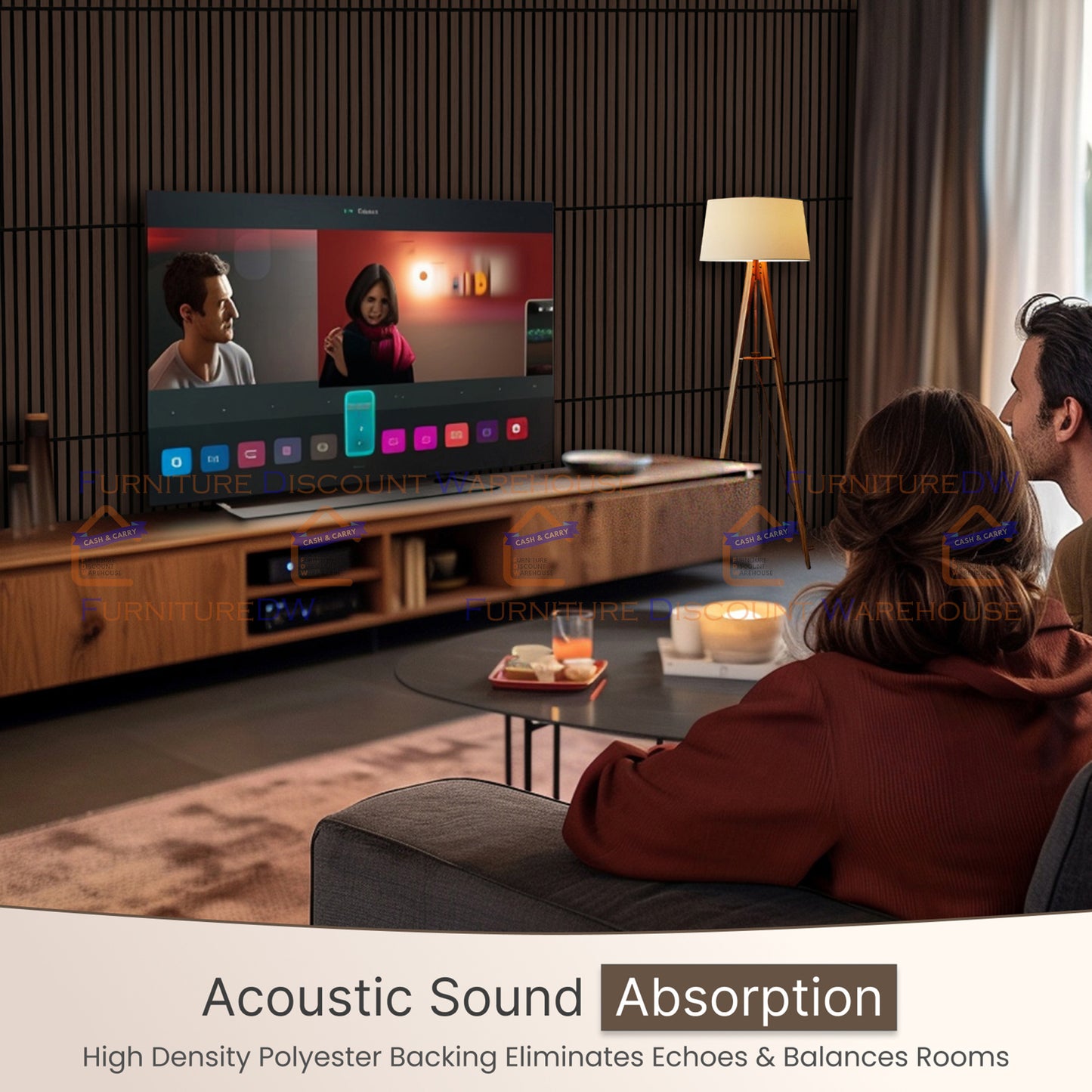 Square Wood Acoustic MDF Slatted Wall Panels - 4 Colours | Natural Oak / Walnut / Ash Grey / Charcoal Black