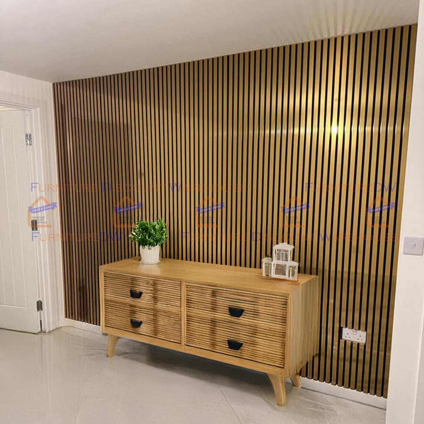 2400x600mm Wood Acoustic MDF Slatted Wall Panels - 8 Colours | Light Oak / Natural Oak / Walnut / Ash Grey / Black / White Marble / Silver / Gold