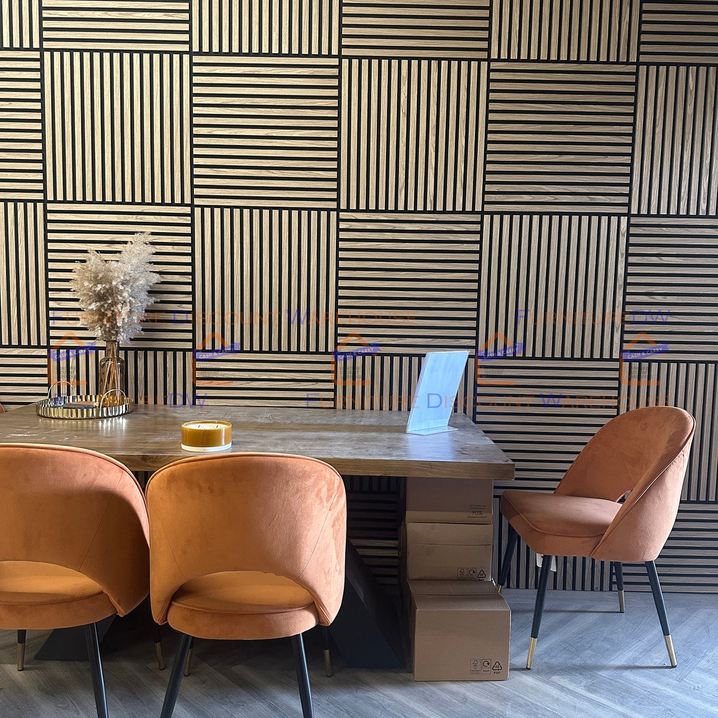 Square Wood Acoustic MDF Slatted Wall Panels - 4 Colours | Natural Oak / Walnut / Ash Grey / Charcoal Black