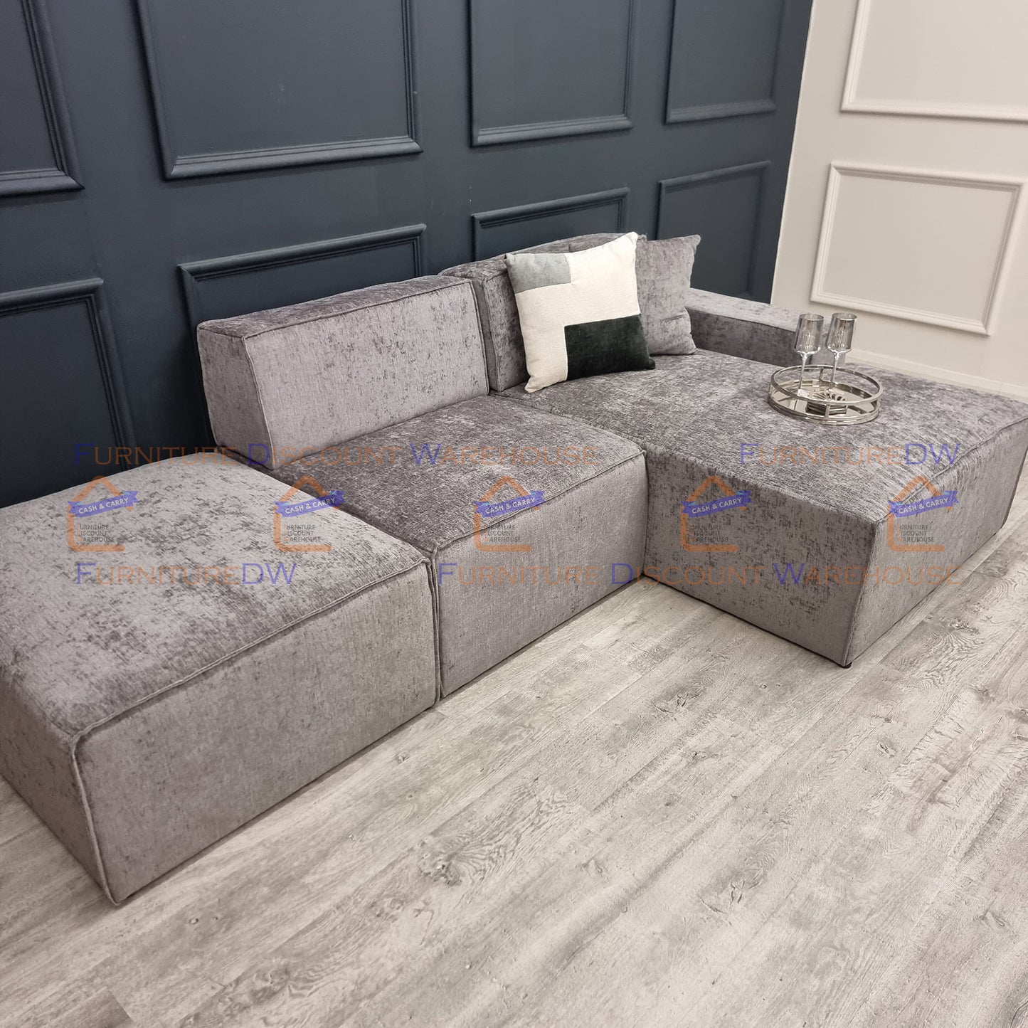 Atlanta Textured Chenille Sofa - 4 Colours | Left/Right Hand Corner | 3/4 Seater U Shape | Bed | Long U Shape + Stool
