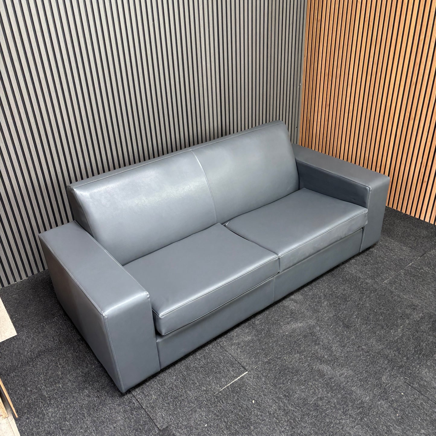CLEARANCE - Nevada 3 Seater Faux Leather Contract Sofa - Grey