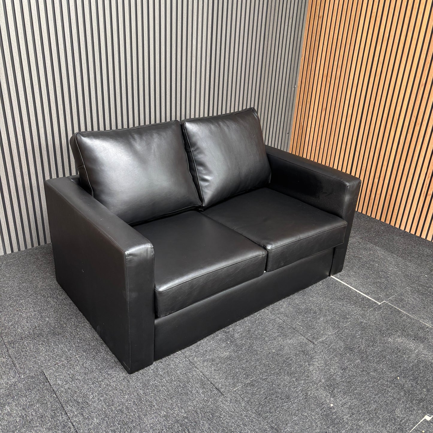 CLEARANCE - Nevada 2 Seater Faux Leather Contract Sofa - Black