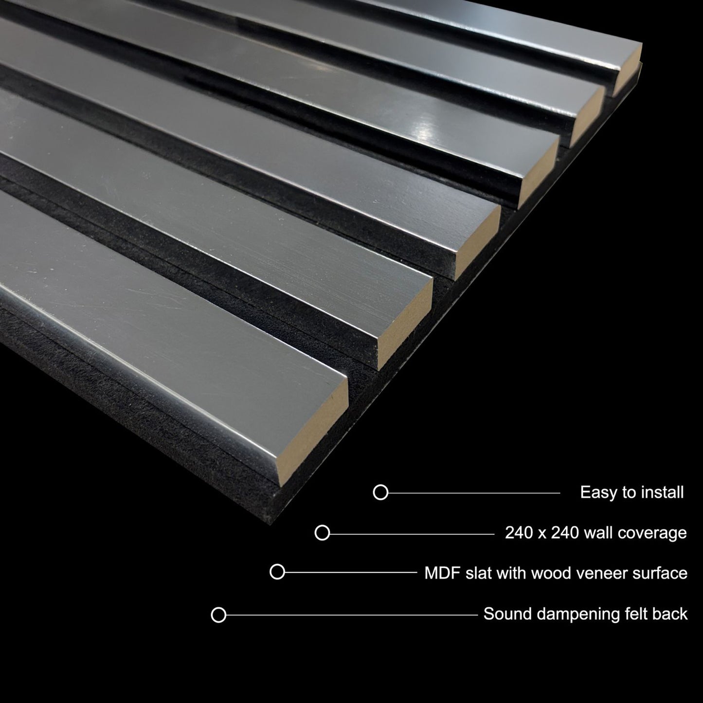 2400x600mm Wood Acoustic MDF Slatted Wall Panels - 8 Colours | Light Oak / Natural Oak / Walnut / Ash Grey / Black / White Marble / Silver / Gold