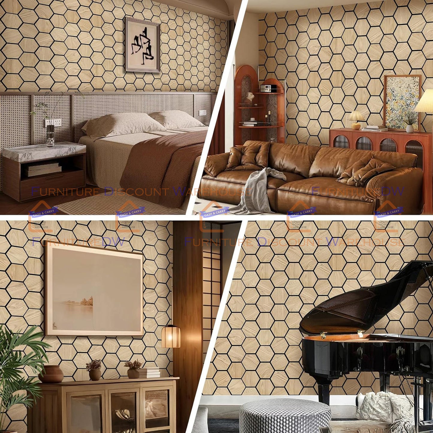 Hexagon Wood Acoustic MDF Wall Panels - 4 Colours | Natural Oak / Walnut / Ash Grey / Charcoal Black