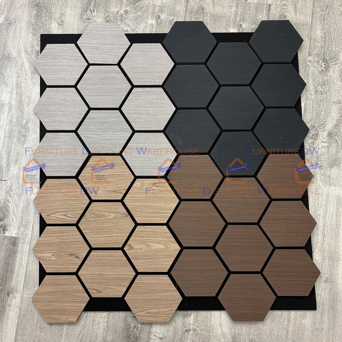 Hexagon Wood Acoustic MDF Wall Panels - 4 Colours | Natural Oak / Walnut / Ash Grey / Charcoal Black