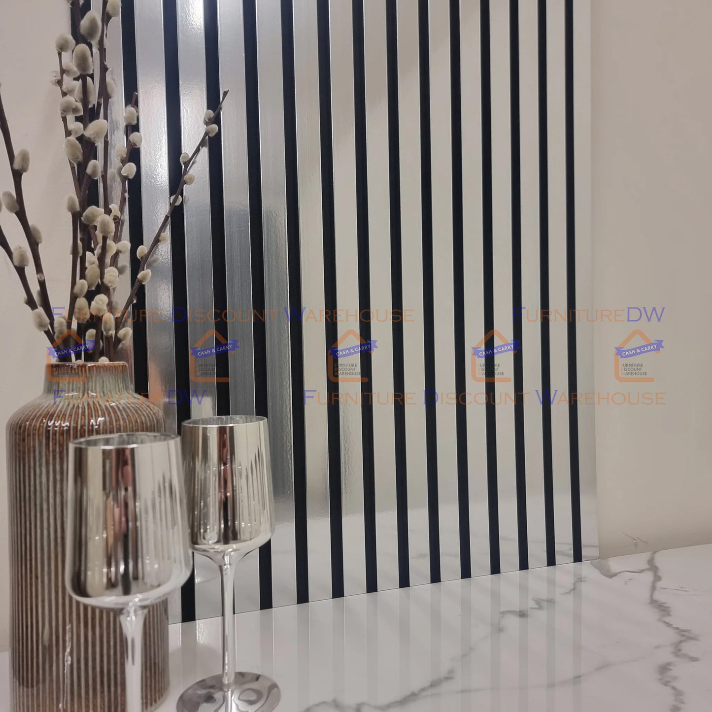 2400x600mm Wood Acoustic MDF Slatted Wall Panels - 8 Colours | Light Oak / Natural Oak / Walnut / Ash Grey / Black / White Marble / Silver / Gold