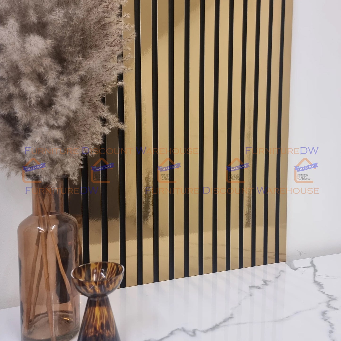 2400x600mm Wood Acoustic MDF Slatted Wall Panels - 8 Colours | Light Oak / Natural Oak / Walnut / Ash Grey / Black / White Marble / Silver / Gold