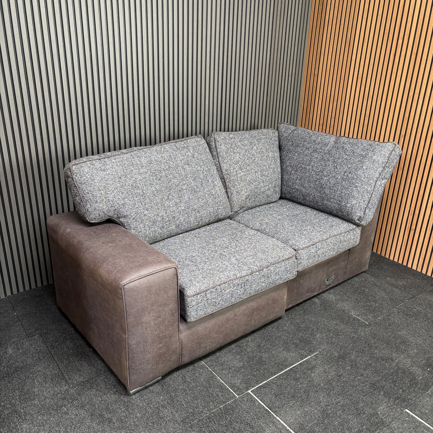 CLEARANCE - Abalone 2 Seater Left-Arm Facing Fabric x Leather Sofa - Brown