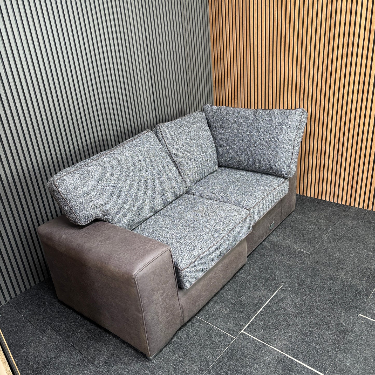 CLEARANCE - Abalone 2 Seater Left-Arm Facing Fabric x Leather Sofa - Brown