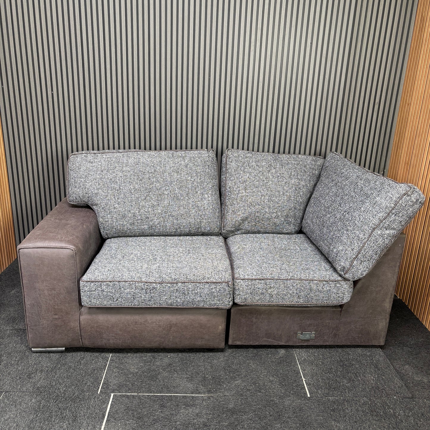 CLEARANCE - Abalone 2 Seater Left-Arm Facing Fabric x Leather Sofa - Brown