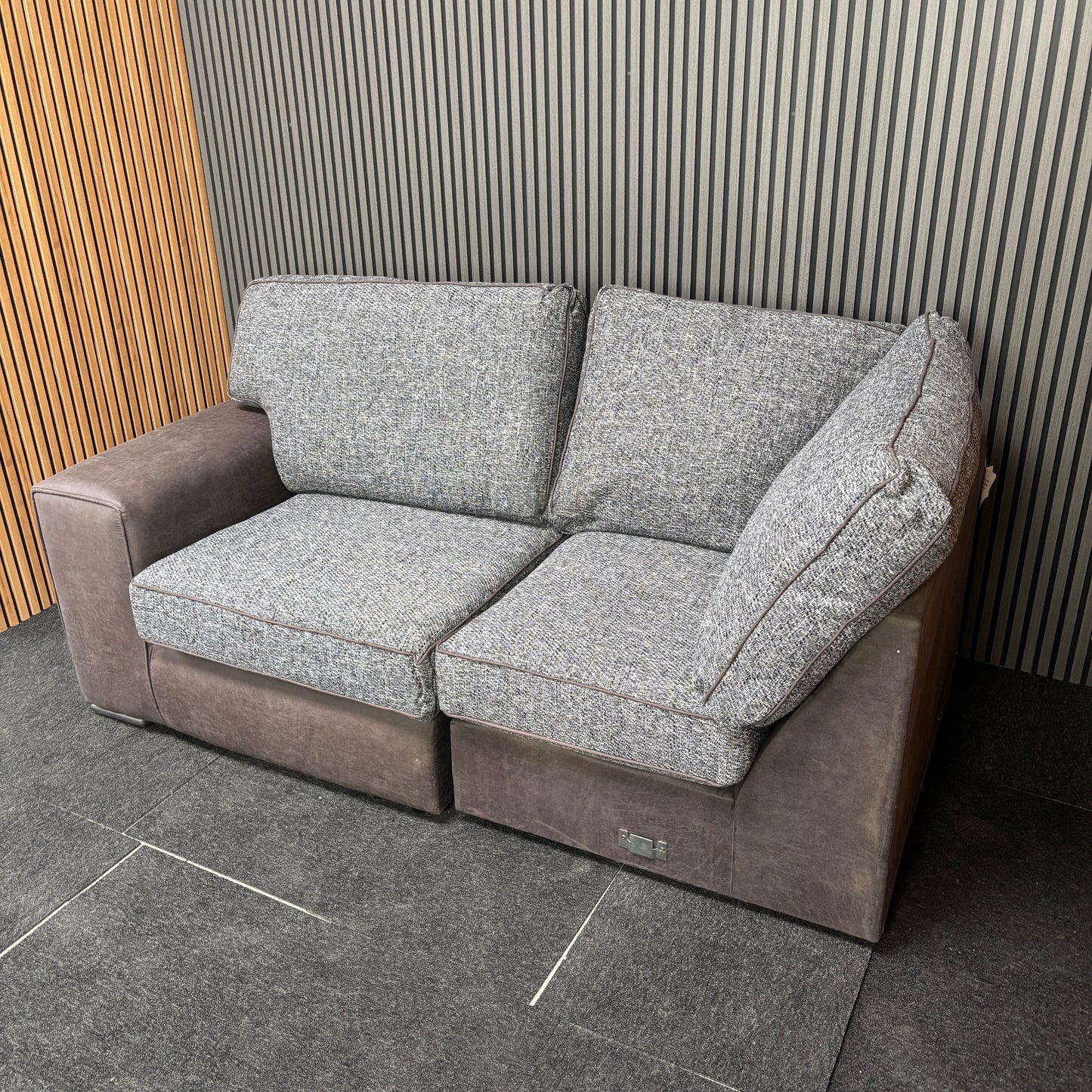 CLEARANCE - Abalone 2 Seater Left-Arm Facing Fabric x Leather Sofa - Brown