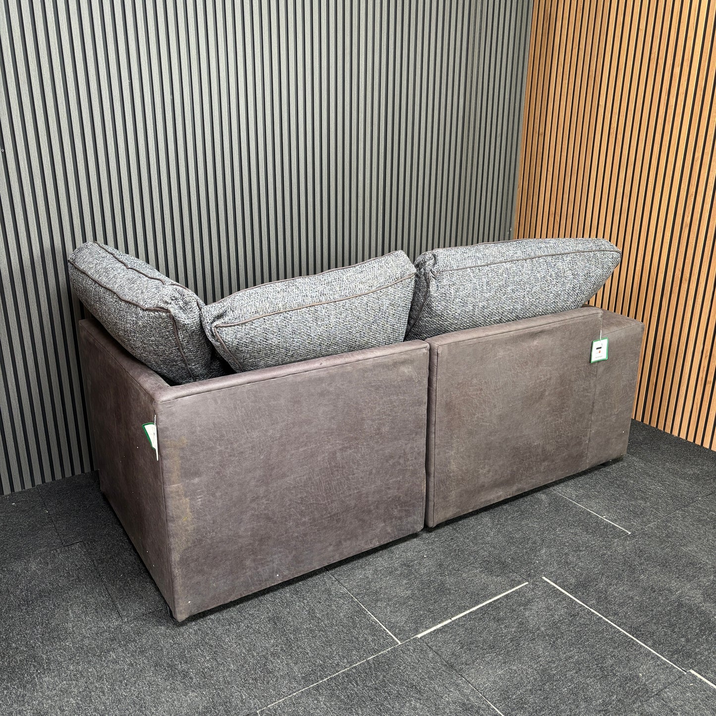CLEARANCE - Abalone 2 Seater Left-Arm Facing Fabric x Leather Sofa - Brown