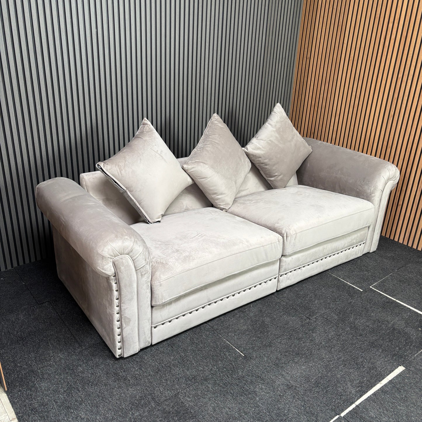CLEARANCE - Brooklyn 3 Seater Velvet Sofa - Cream Beige