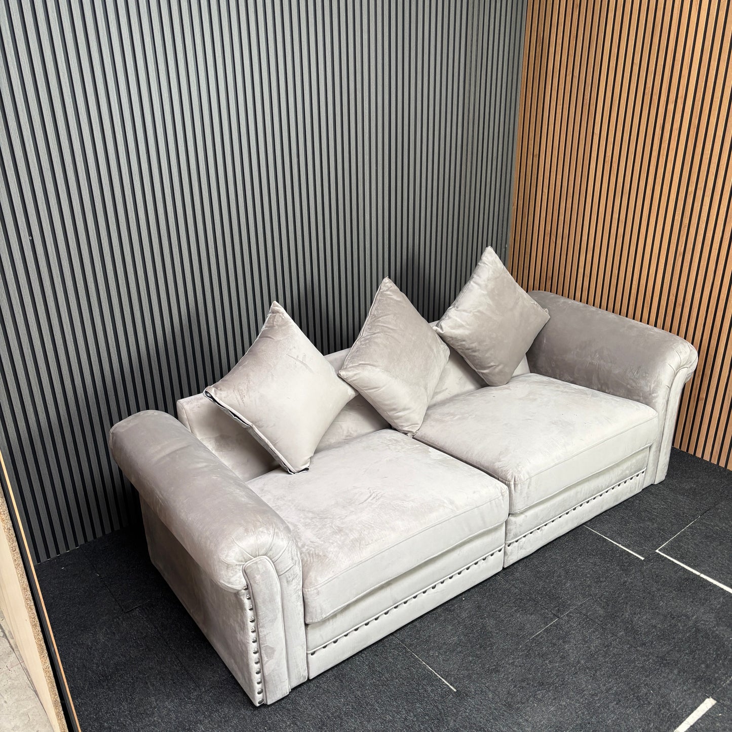 CLEARANCE - Brooklyn 3 Seater Velvet Sofa - Cream Beige