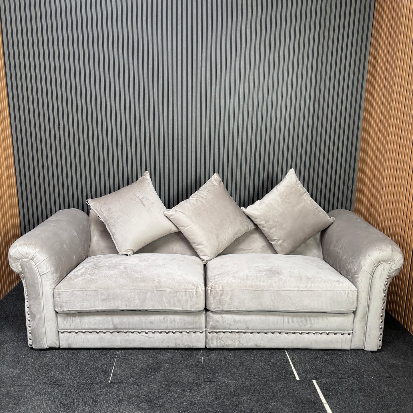 CLEARANCE - Brooklyn 3 Seater Velvet Sofa - Cream Beige