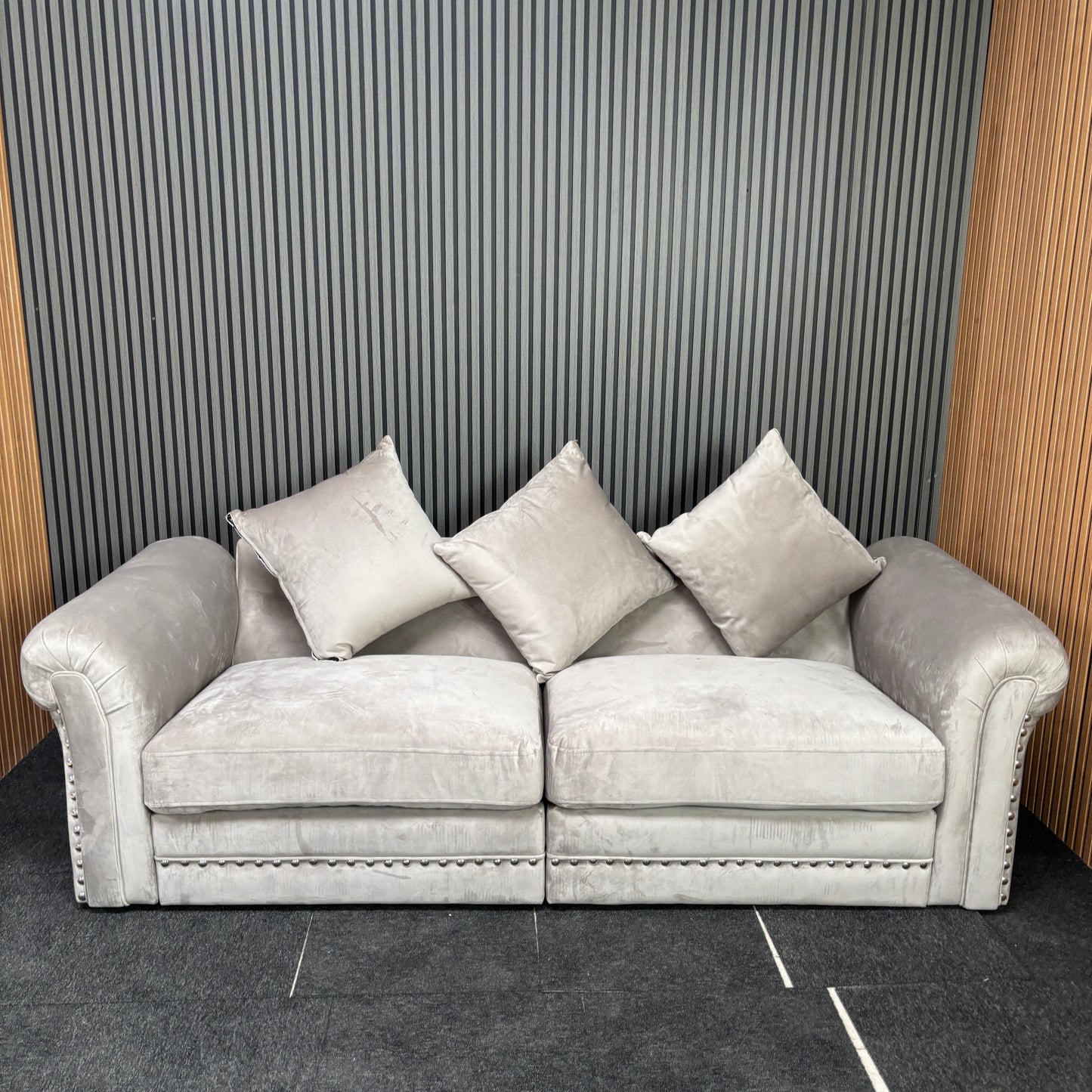 CLEARANCE - Brooklyn 3 Seater Velvet Sofa - Cream Beige