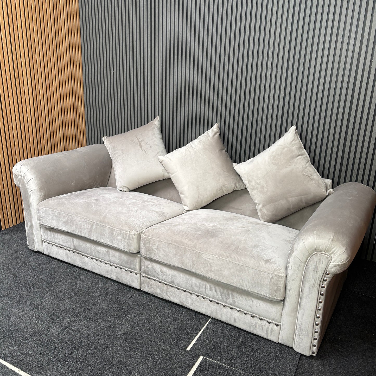 CLEARANCE - Brooklyn 3 Seater Velvet Sofa - Cream Beige
