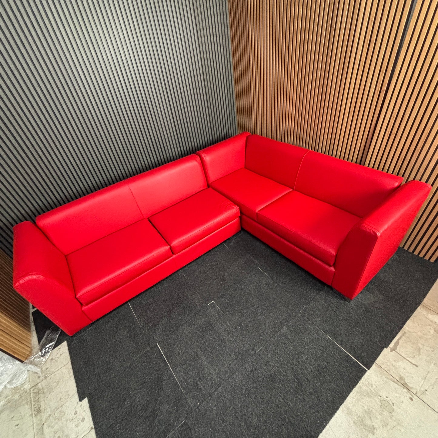 CLEARANCE - Bologna 5 Seater Leather Corner Sofa - Red