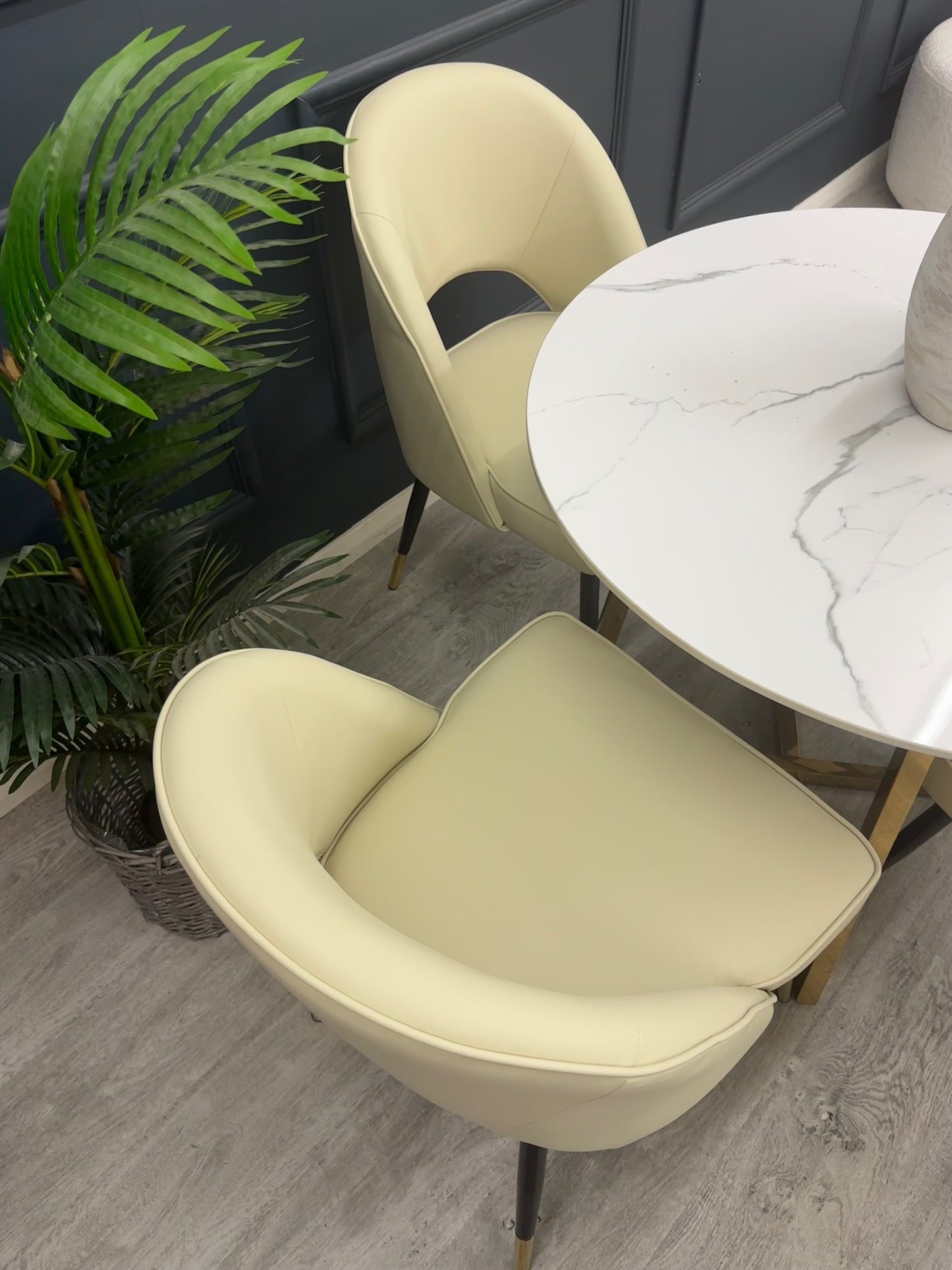 Astra Velvet / Leather Dining Chair | Gold Tipped Black Legs - Beige | Black | Champagne | Rust | Cream