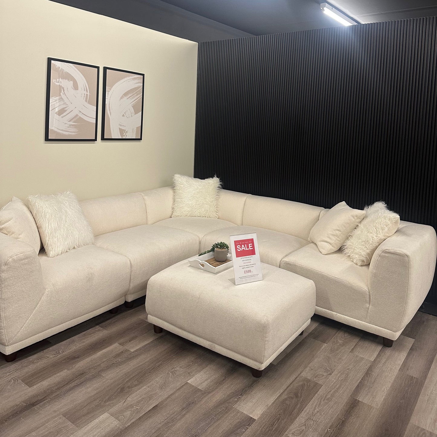 CLEARANCE - Lottie Boucle 5 Seater Modular Corner Sofa - Creamy White