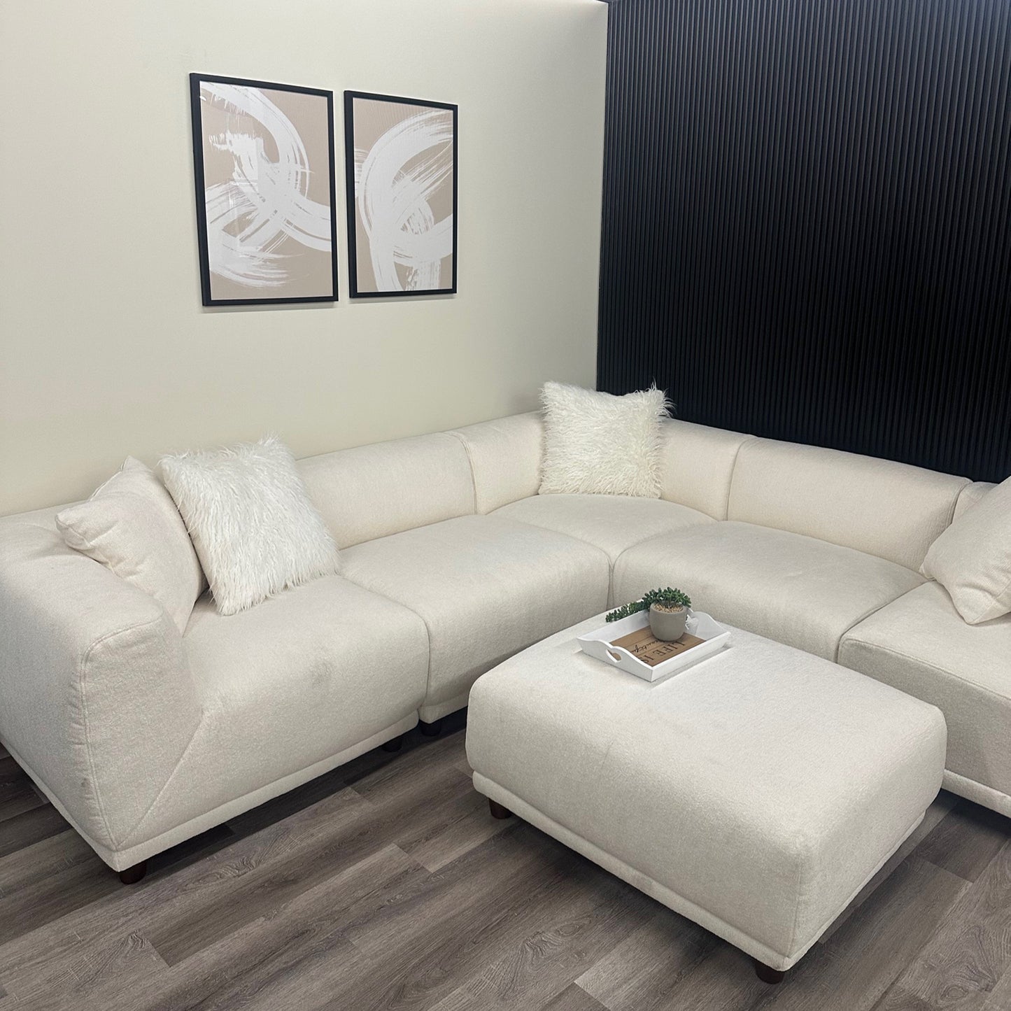 CLEARANCE - Lottie Boucle 5 Seater Modular Corner Sofa - Creamy White
