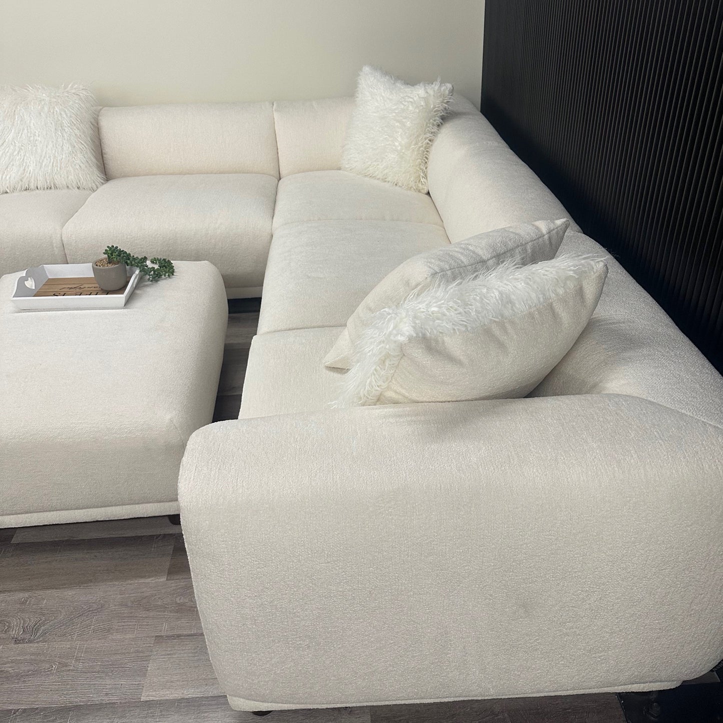 CLEARANCE - Lottie Boucle 5 Seater Modular Corner Sofa - Creamy White