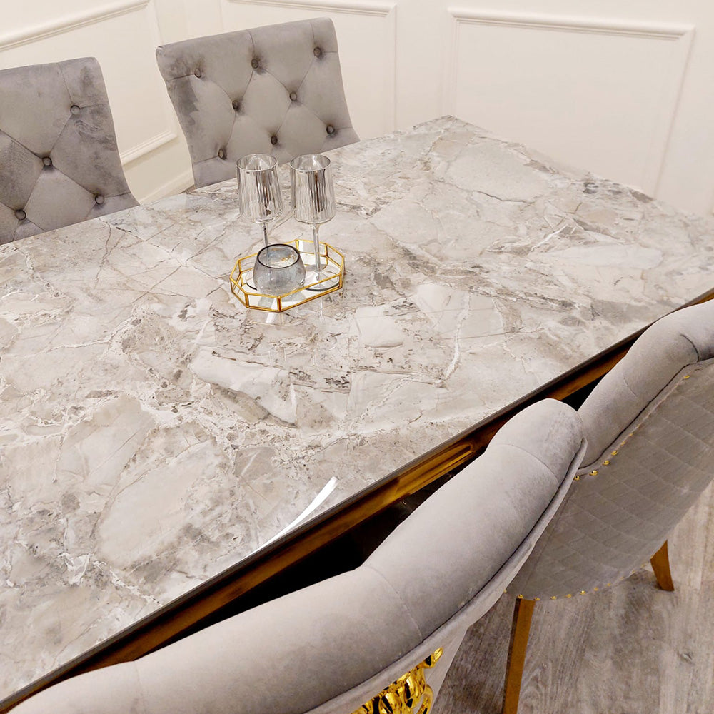 Louis Gold Dining Table Marble Top 1.4m / 1.6m / 1.8m / 2m - White | Light Grey | Black | Black&Gold | Pandora Cream