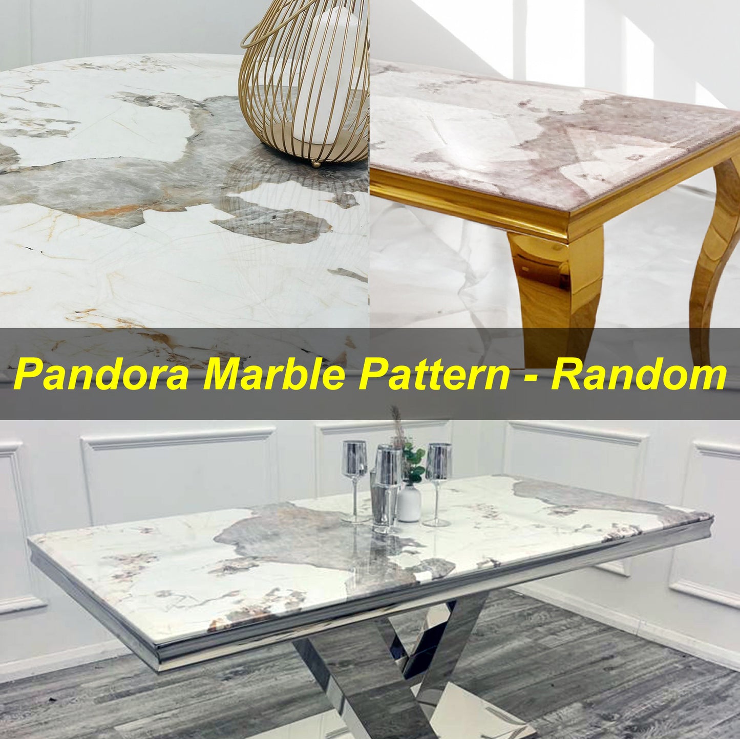 Arriana Chrome Coffee Table 1.3m - Marble | Sintered Stone | Tempered Glass Top