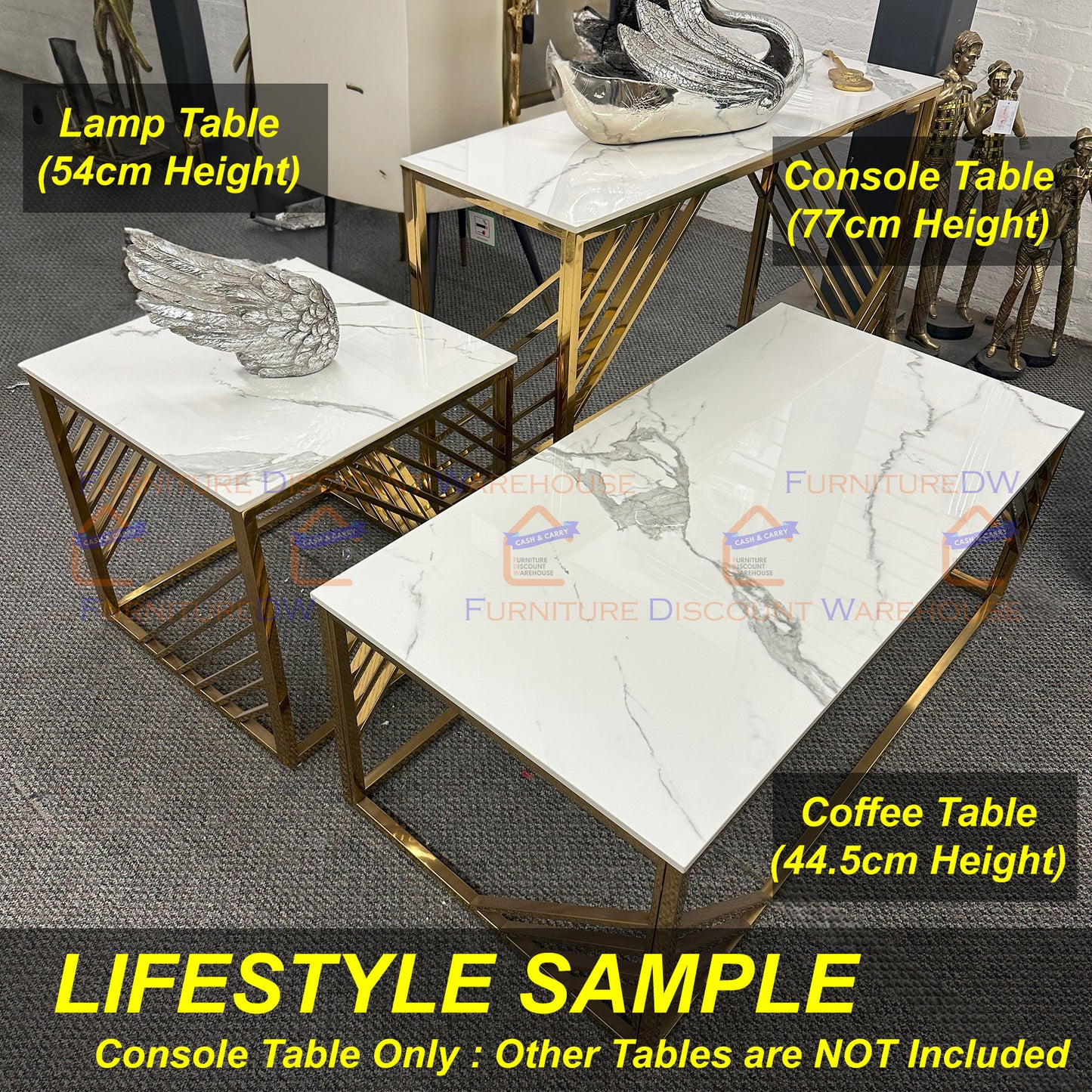 Azure Gold Console Table 1.2m - Polar White Sintered Stone Top