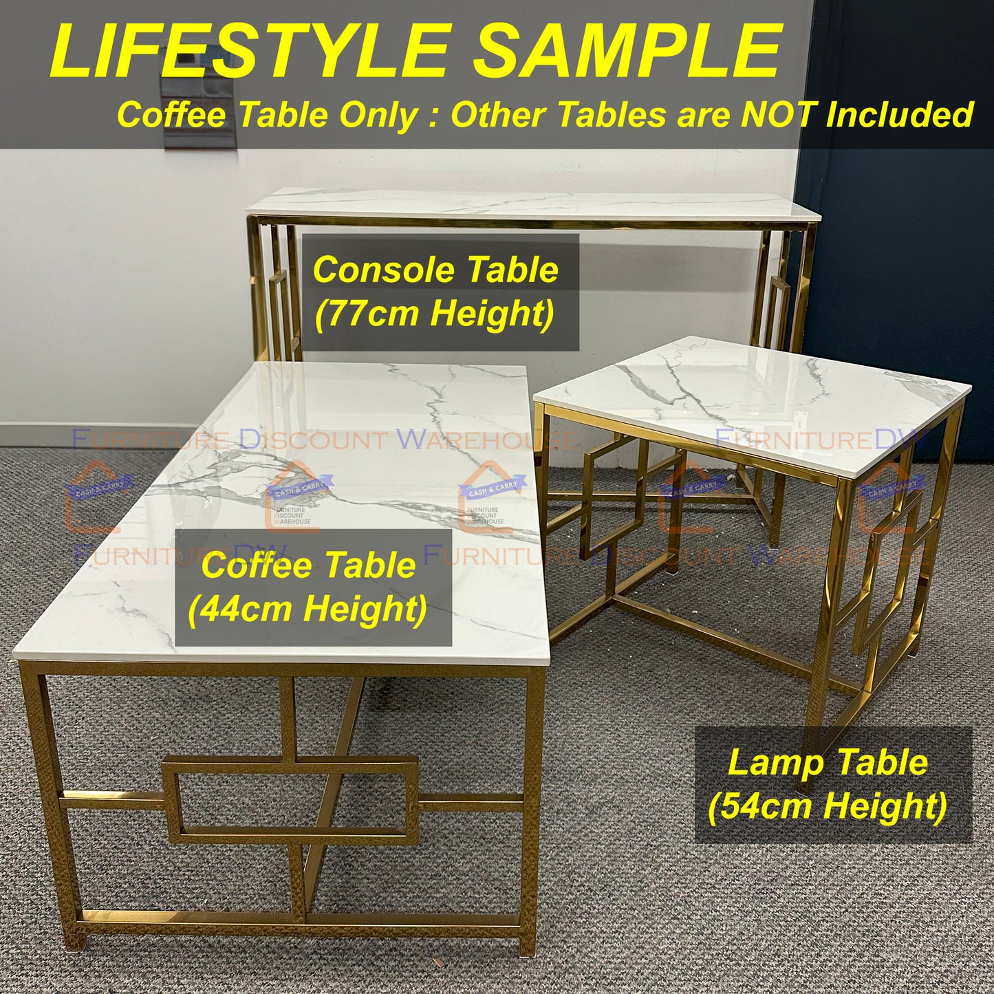 Geo Gold Console Table 1.2m - Polar White Sintered Stone Top