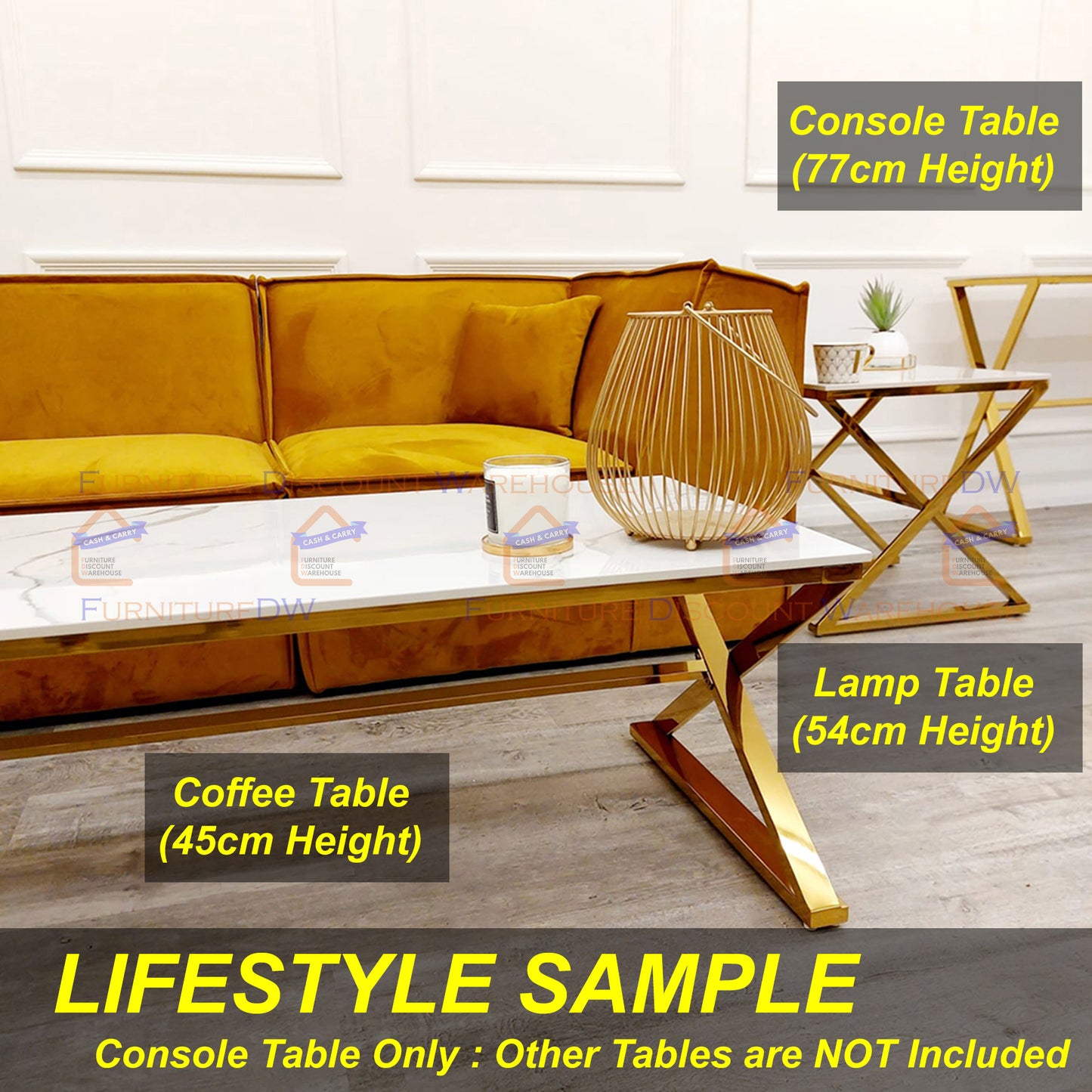 Zion Gold Console Table 1.2m - Polar White Sintered Stone Top