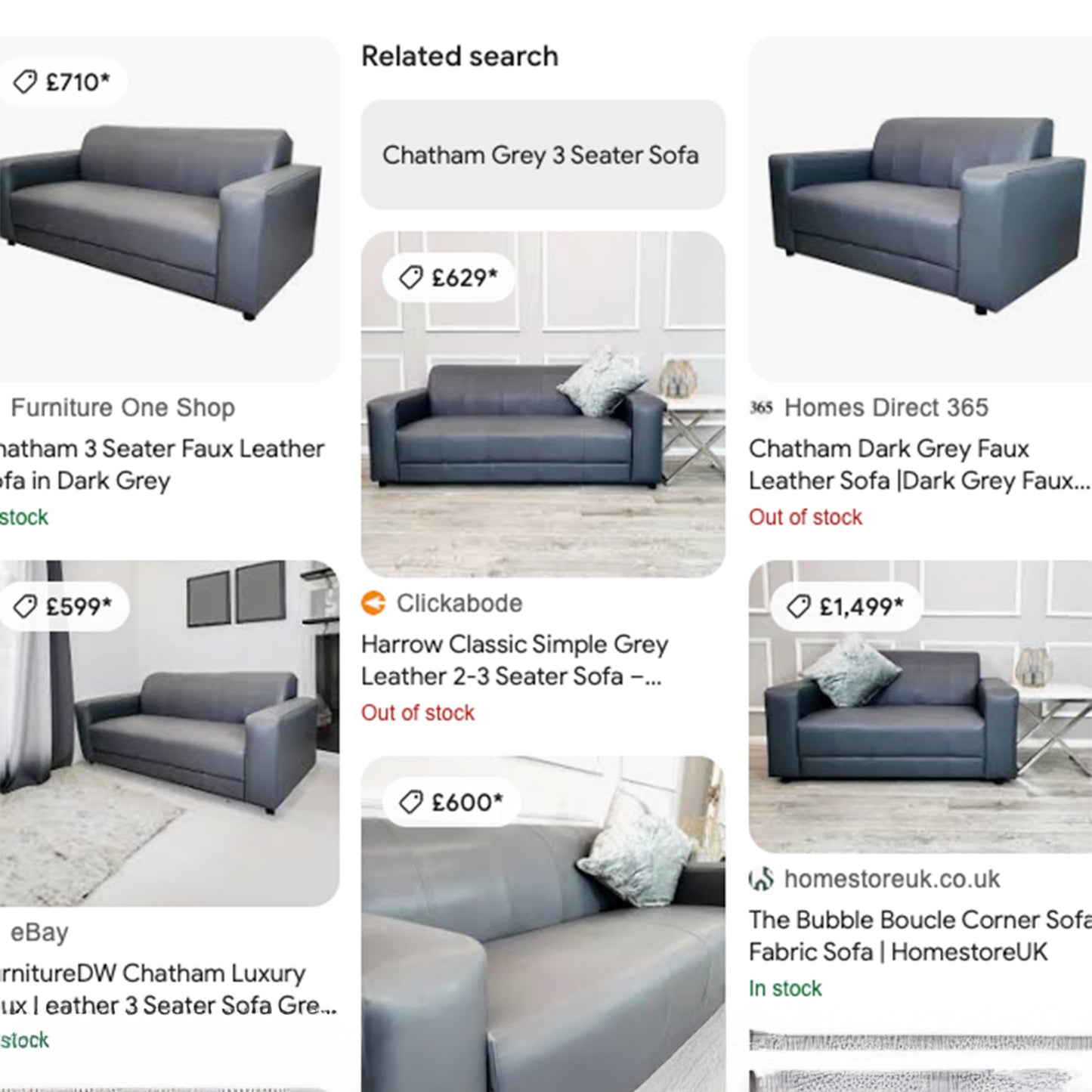 CLEARANCE - Chatham 3 Seater Faux Leather Sofa - Grey