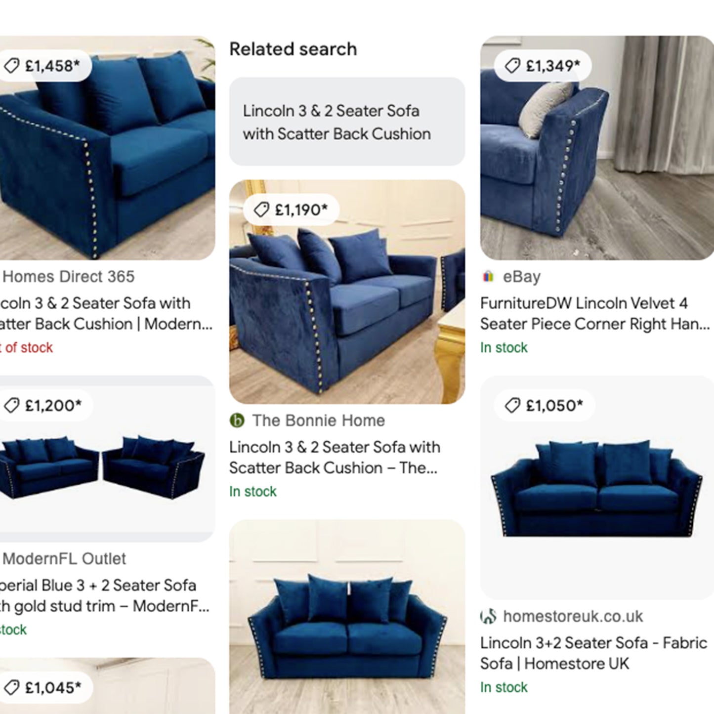 CLEARANCE - Lincoin 3 Seater Velvet Sofa - Blue