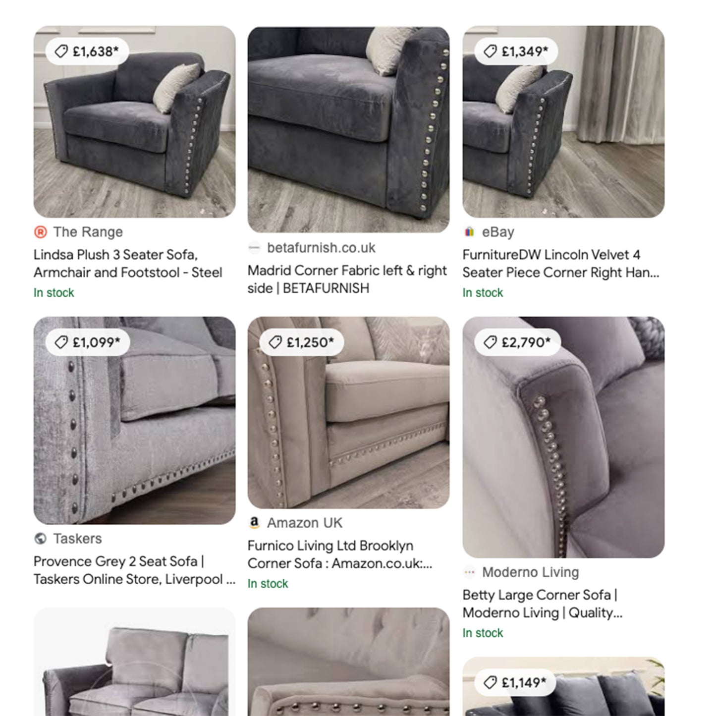 CLEARANCE - Lincoin 3 Seater Velvet Sofa - Grey