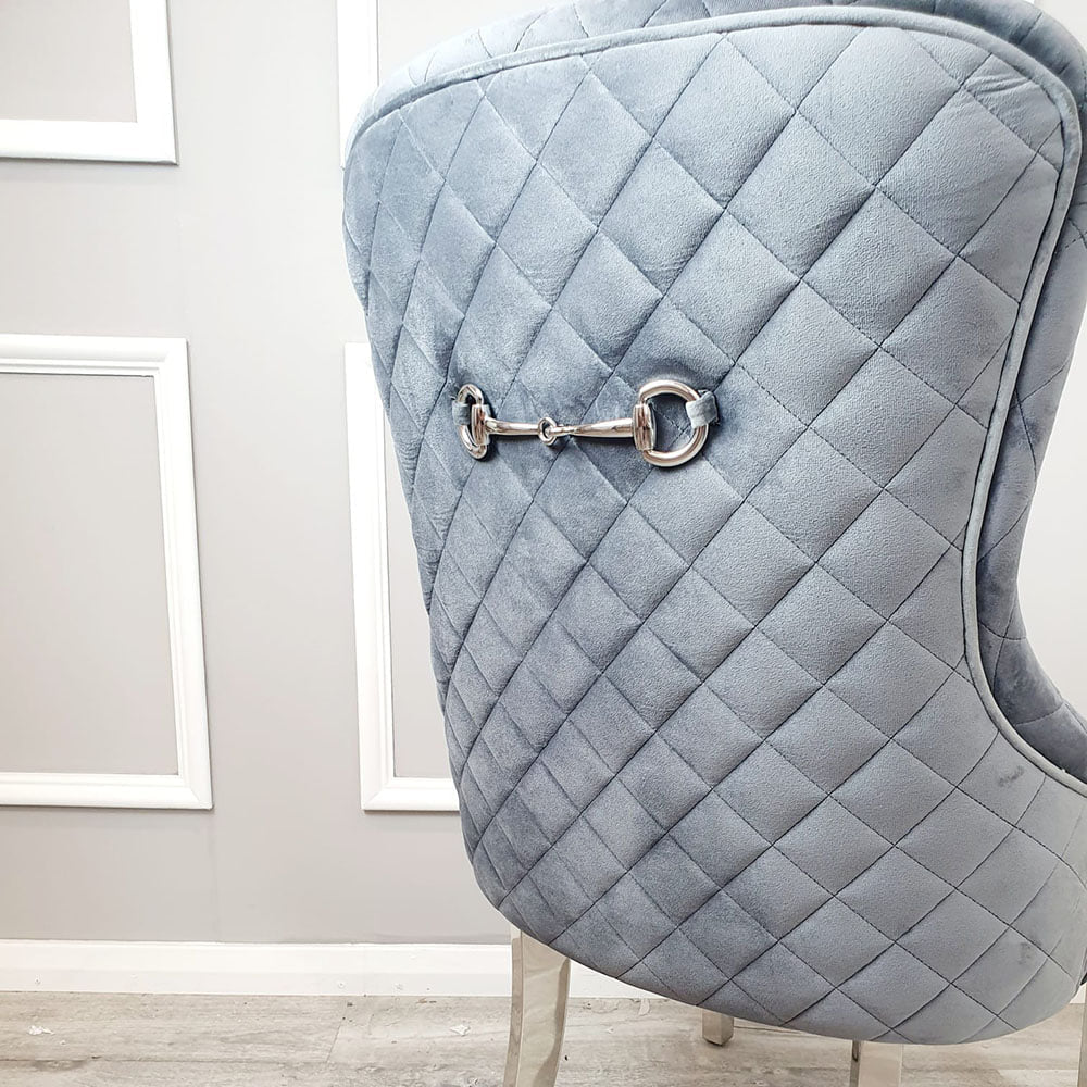 Kate Velvet Dining Chair | Chrome Legs with Chrome Clasp & Quilted Back - Pink