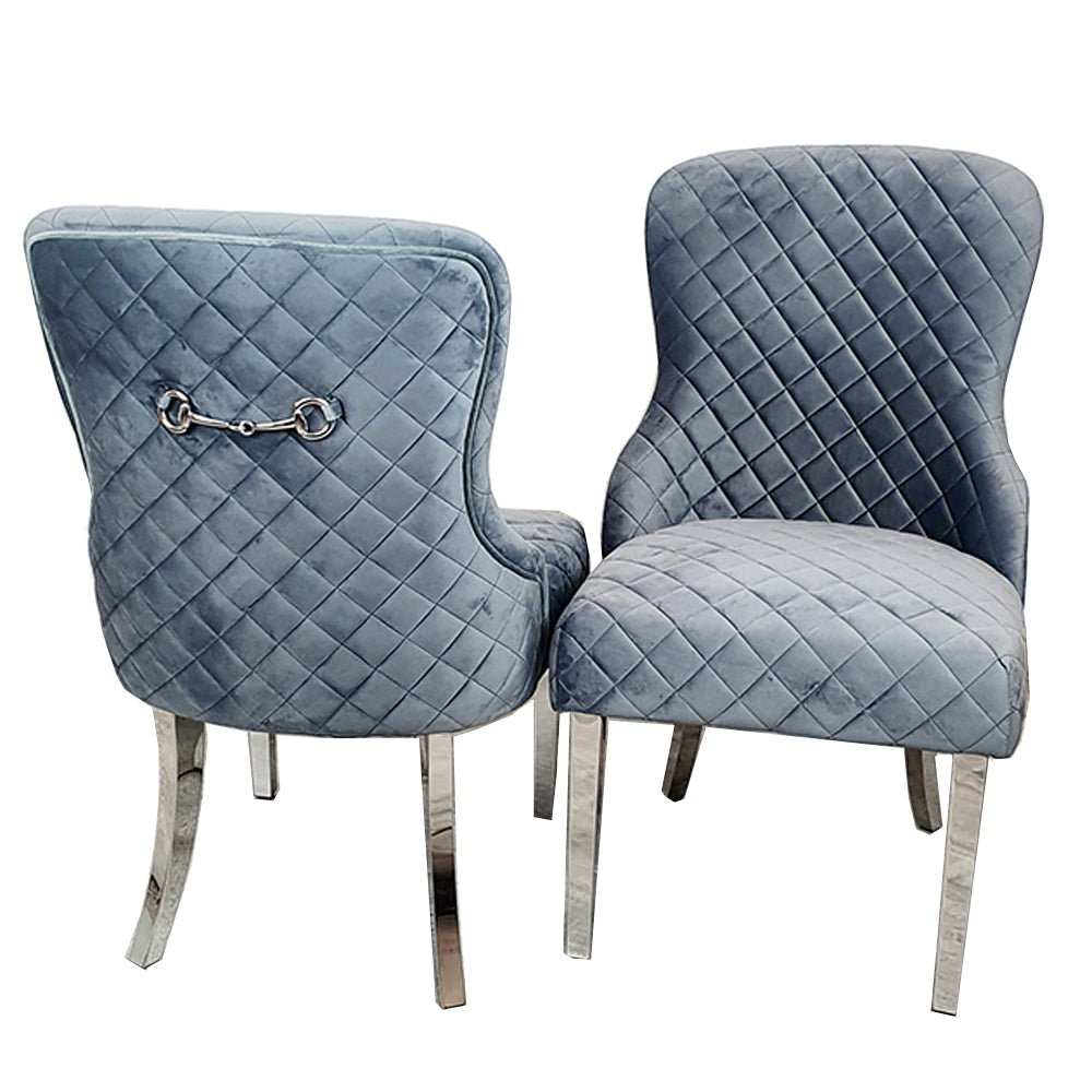 Kate Velvet Dining Chair | Chrome Legs with Chrome Clasp & Quilted Back - Pink