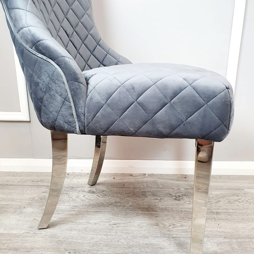 Kate Velvet Dining Chair | Chrome Legs with Chrome Clasp & Quilted Back - Pink