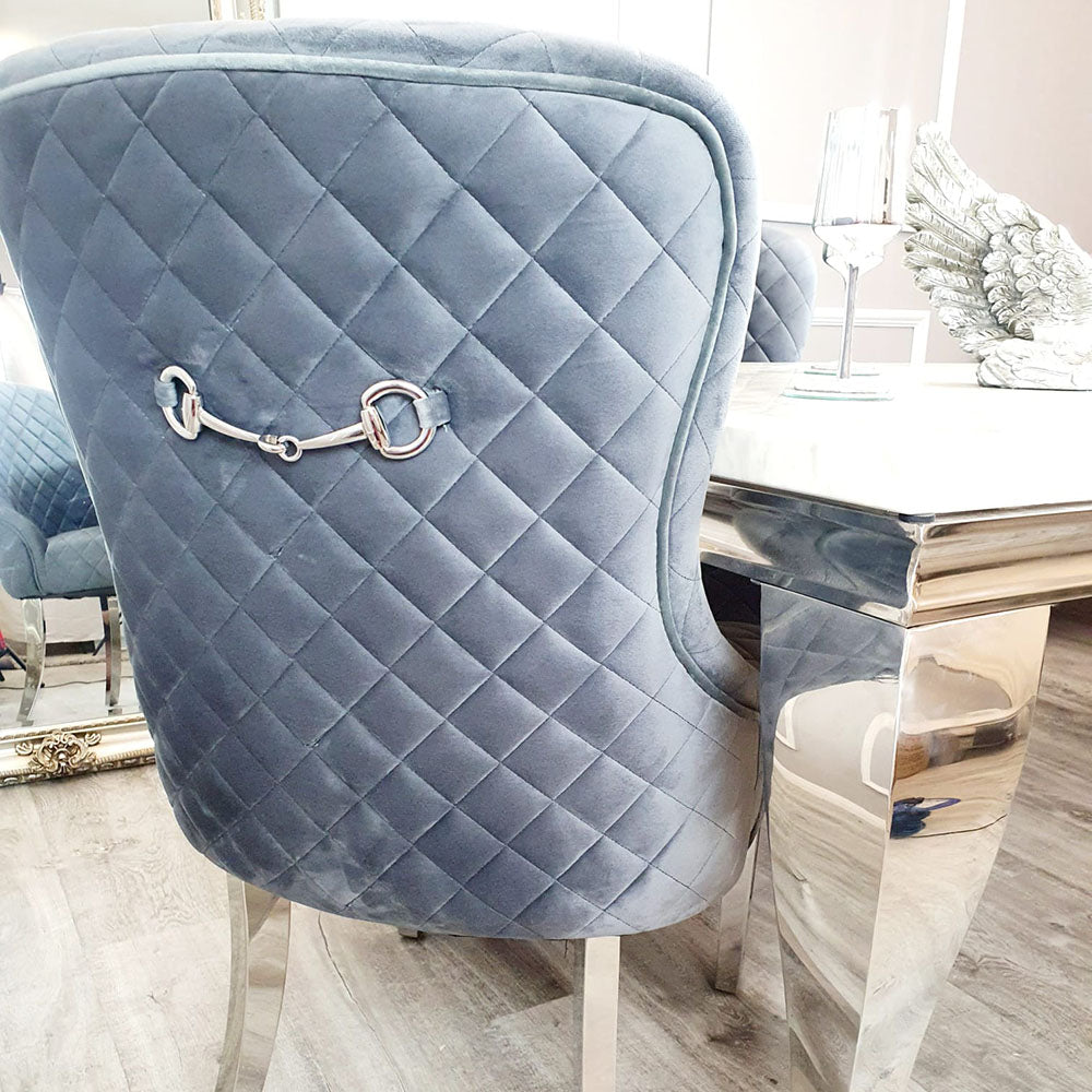 Kate Velvet Dining Chair | Chrome Legs with Chrome Clasp & Quilted Back - Pink
