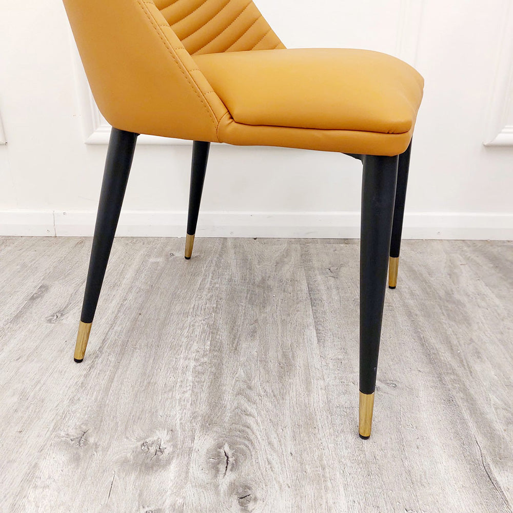 Alba Leather Dining Chair | Gold Tipped Black Legs - Tan | Khaki